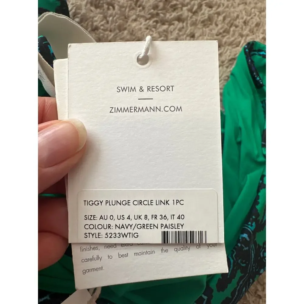 Zimmermann Tiggy Plunge Circle Link One-Piece Swimsuit NWT Size 4